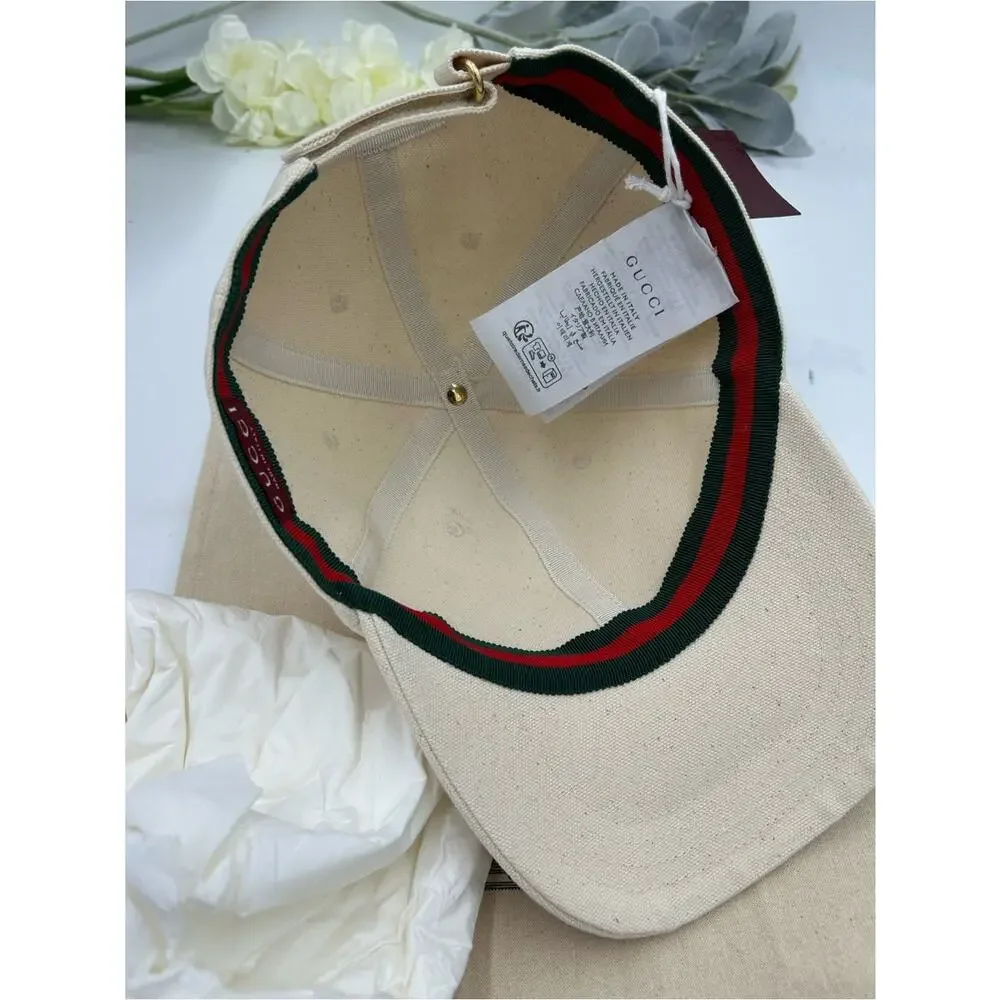 Unisex, Gucci, gold logo Cream Canvas Baseball Cap size XL made in Italy